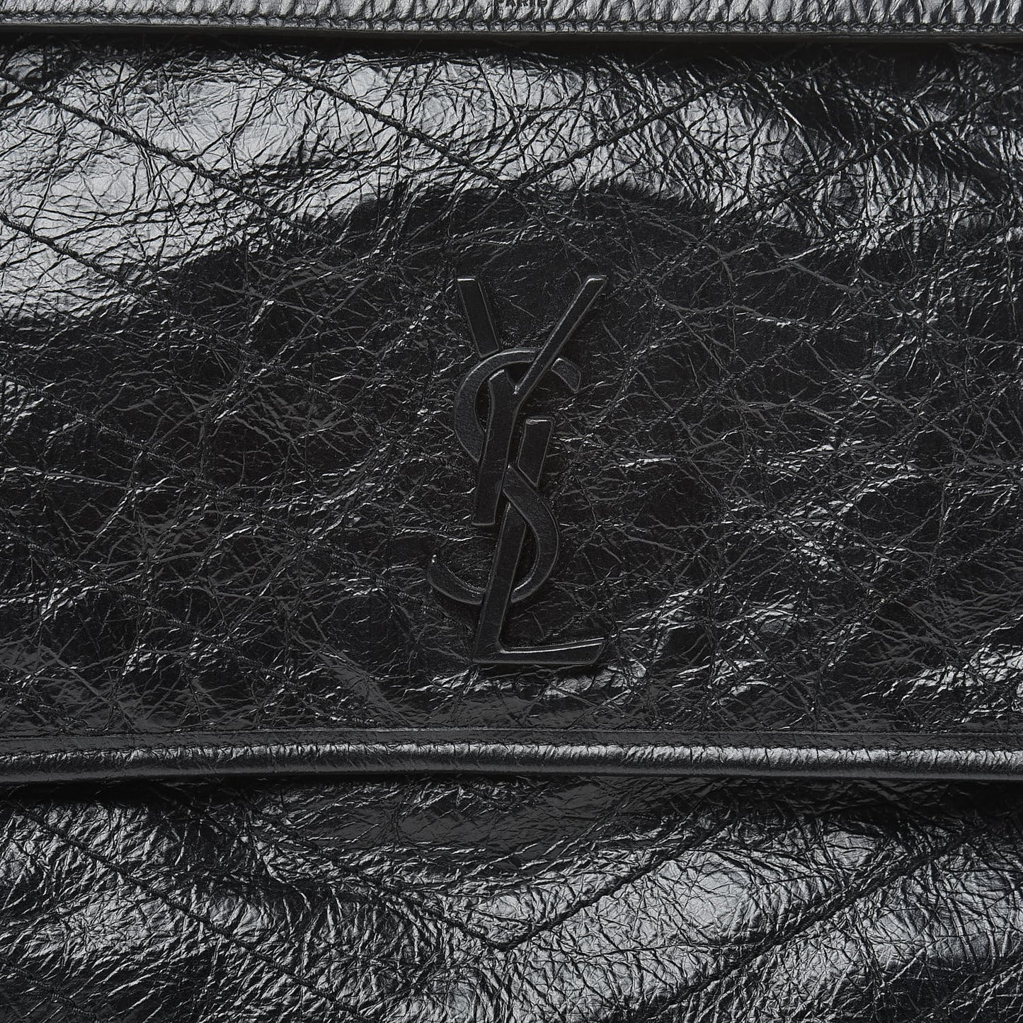 Crinkled Calfskin Matelasse Monogram Large Niki Chain Satchel Black
