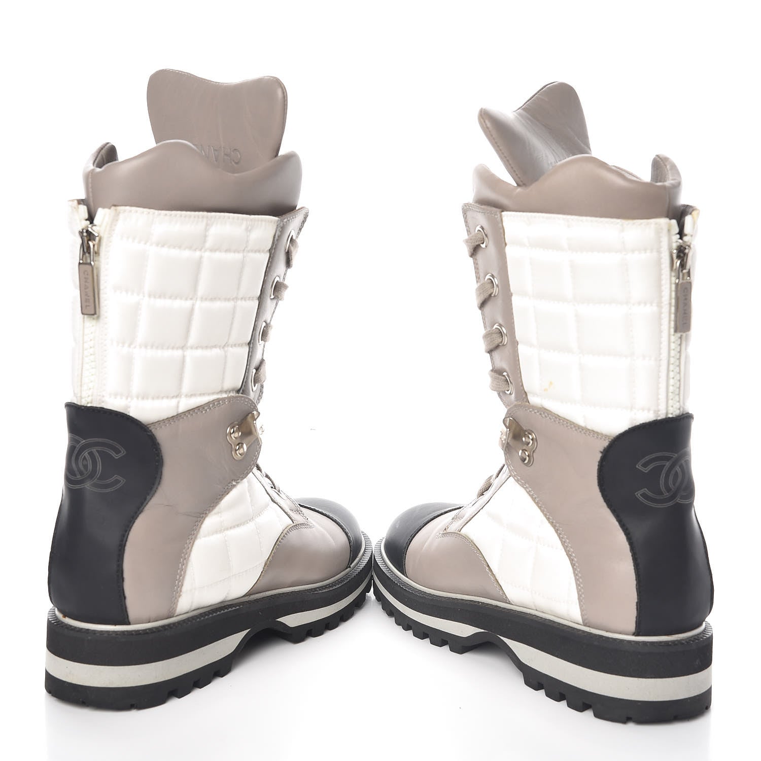Chanel Calfskin Nylon Quilted Boots 36 White Grey Black 6 of 10
