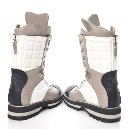Chanel Calfskin Nylon Quilted Boots 36 White Grey Black 6 of 10