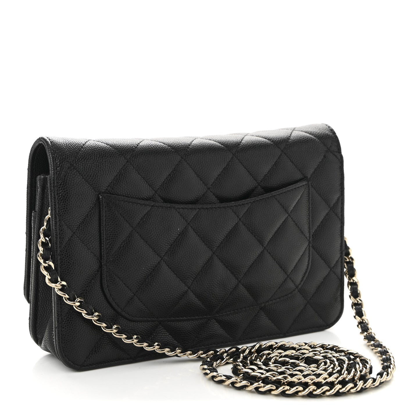 Caviar Quilted Textured CC Wallet On Chain WOC Black