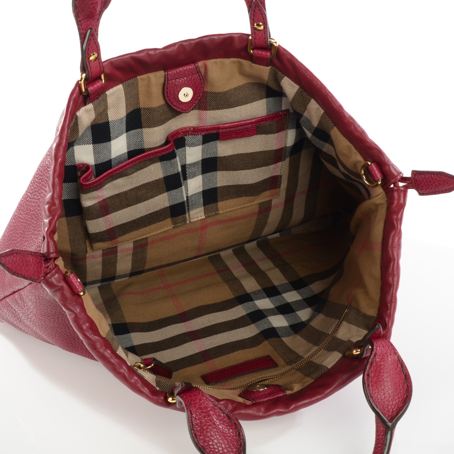 Burberry Soft Calfskin House Check Big Crush Tote Red 5 of 8