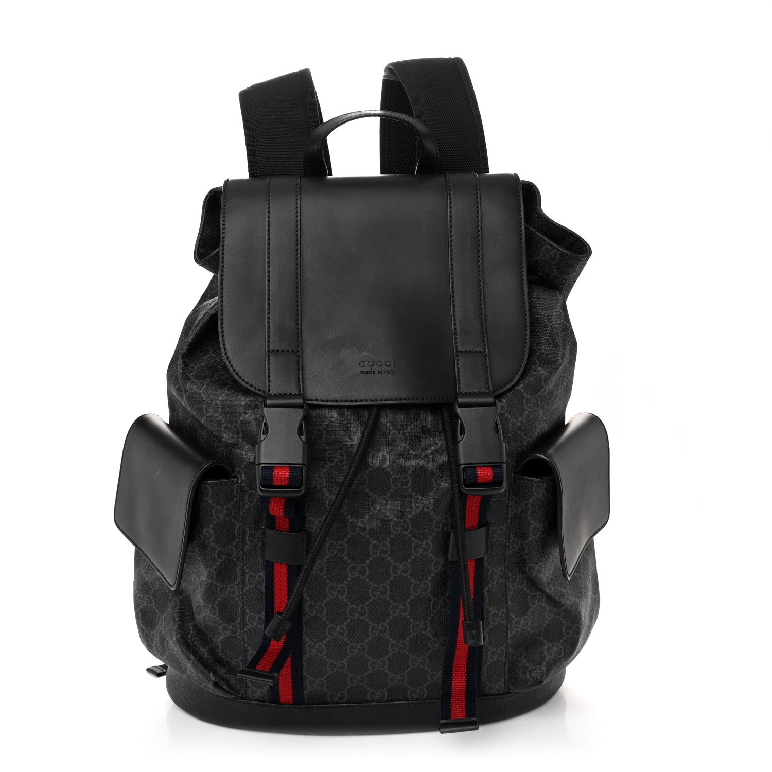 Gucci Soft GG Supreme Monogram Calfskin Web Double Buckle Backpack Black 1 of 10