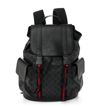 Gucci Soft GG Supreme Monogram Calfskin Web Double Buckle Backpack Black 1 of 10