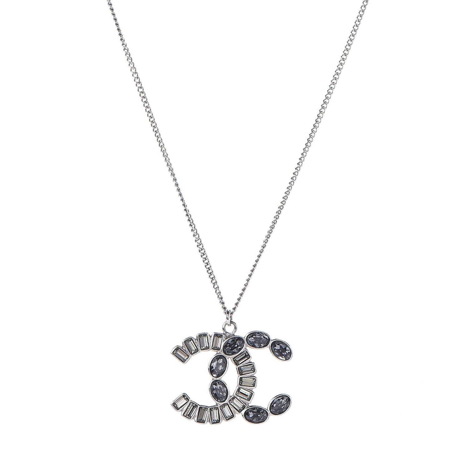 Baguette Crystal CC Pendant Necklace Silver