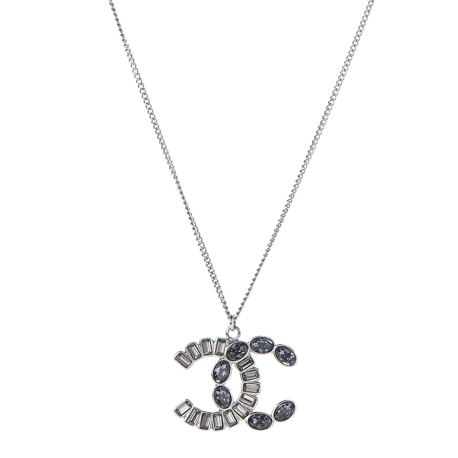 Chanel Baguette Crystal CC Pendant Necklace Silver 1 of 6