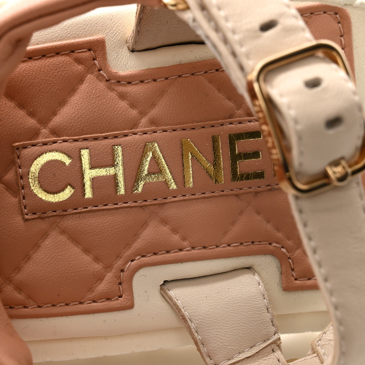 Chanel Lambskin Logo Platform Sandals 37 Beige Ivory White 6 of 9