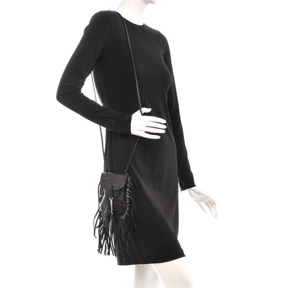 Saint Laurent Calfskin Crocodile Embossed Fringe Toy Monogram Anita Crossbody Bag Black 2 of 6