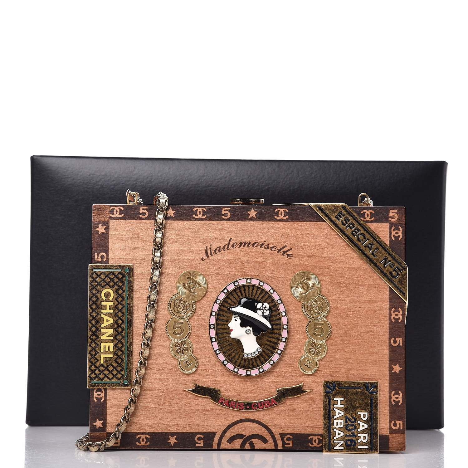 Chanel Wood Havana By Night Cigar Box Minaudiere Brown 278719