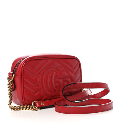 Gucci Calfskin Matelasse Mini GG Marmont Chain Shoulder Bag Hibiscus Red 2 of 4