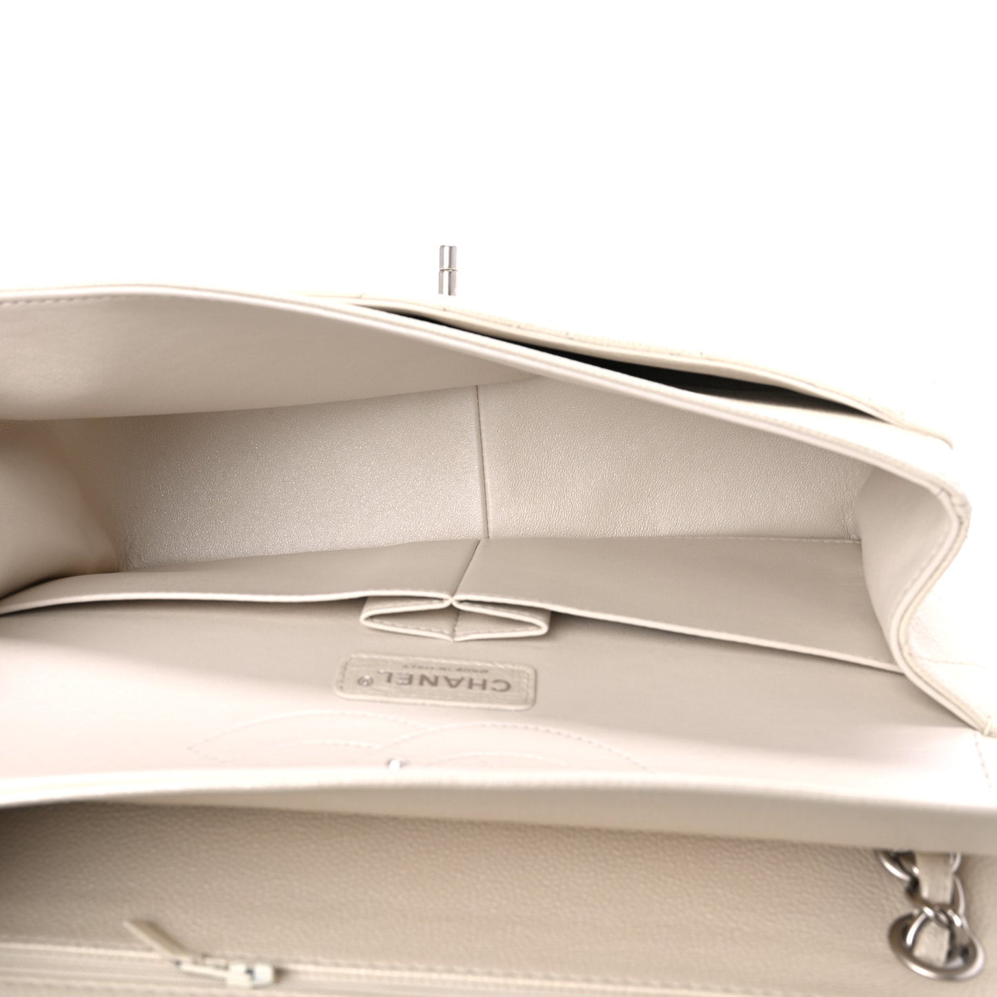 Pearly Caviar Quilted Jumbo Double Flap Dark White