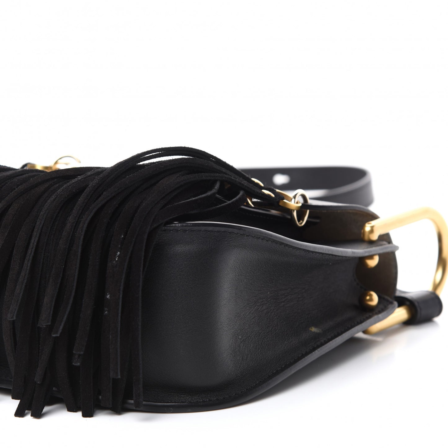 Calfskin Small Hudson Fringe Shoulder Bag Black