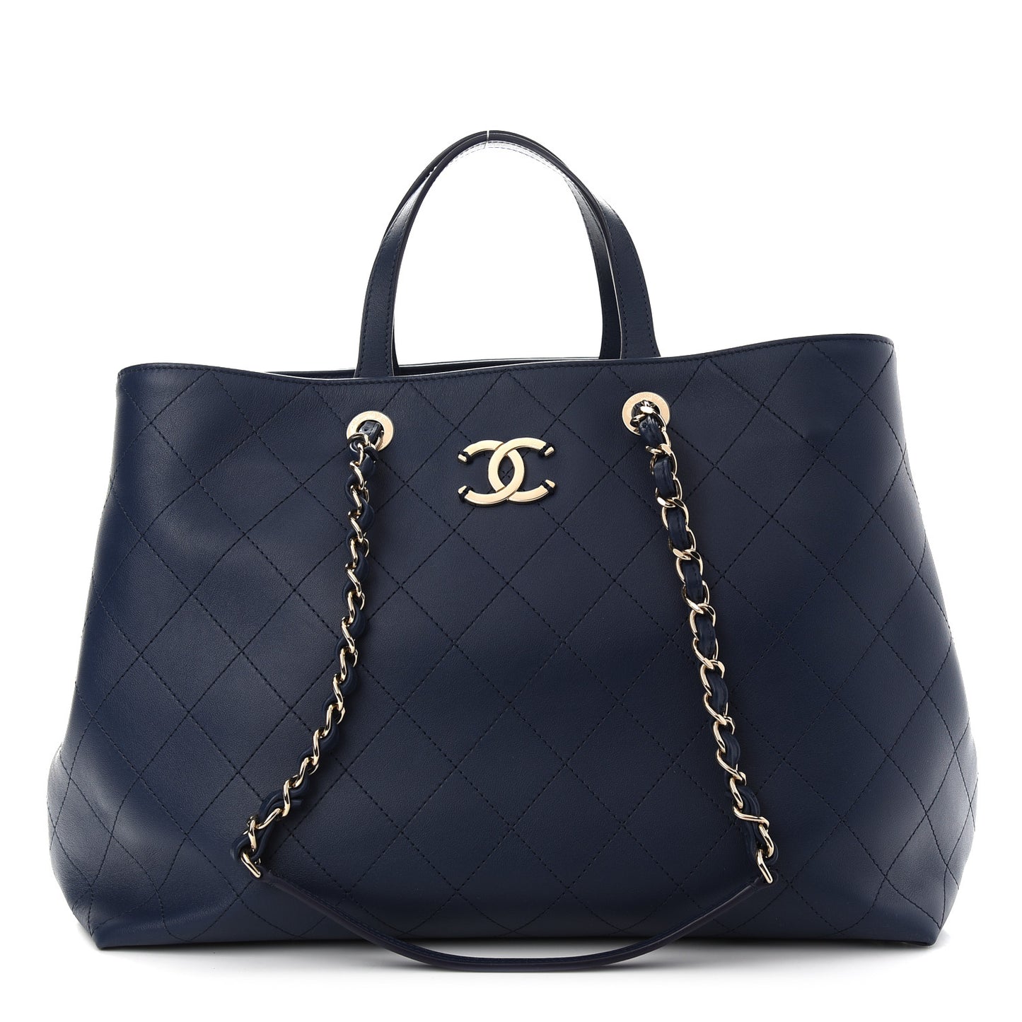 Calfskin Stitched Large Shopping Tote Blue