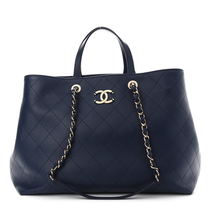 Chanel Calfskin Stitched Large Shopping Tote Blue 1 of 9