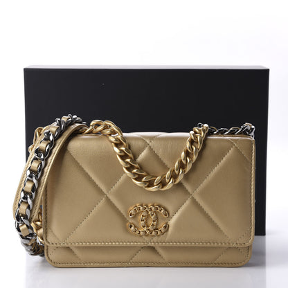 Chanel Metallic Goatskin Quilted 19 Wallet On Chain WOC Gold 12 of 12