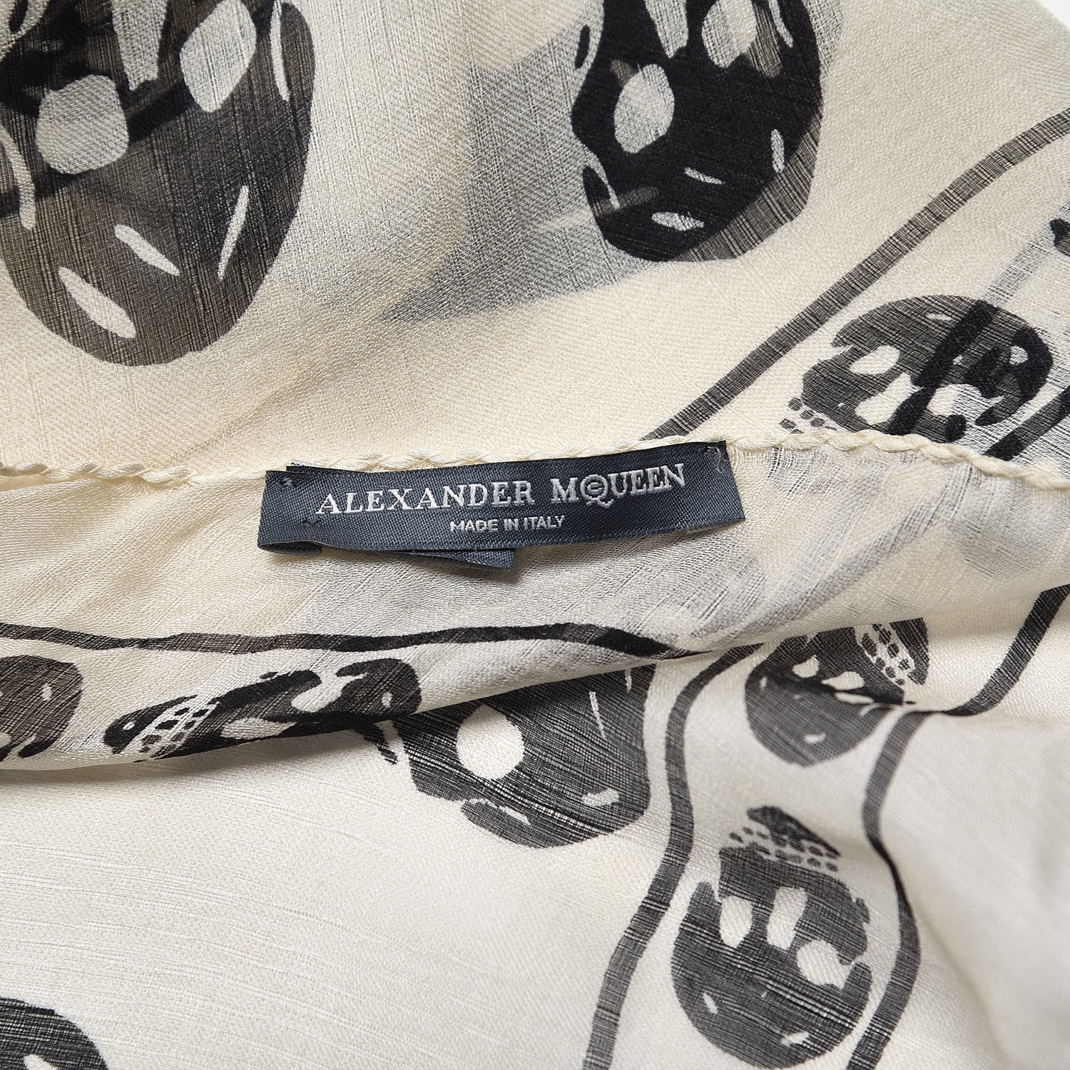 Alexander McQueen Silk Chiffon Skull Scarf Ivory Black 5 of 5