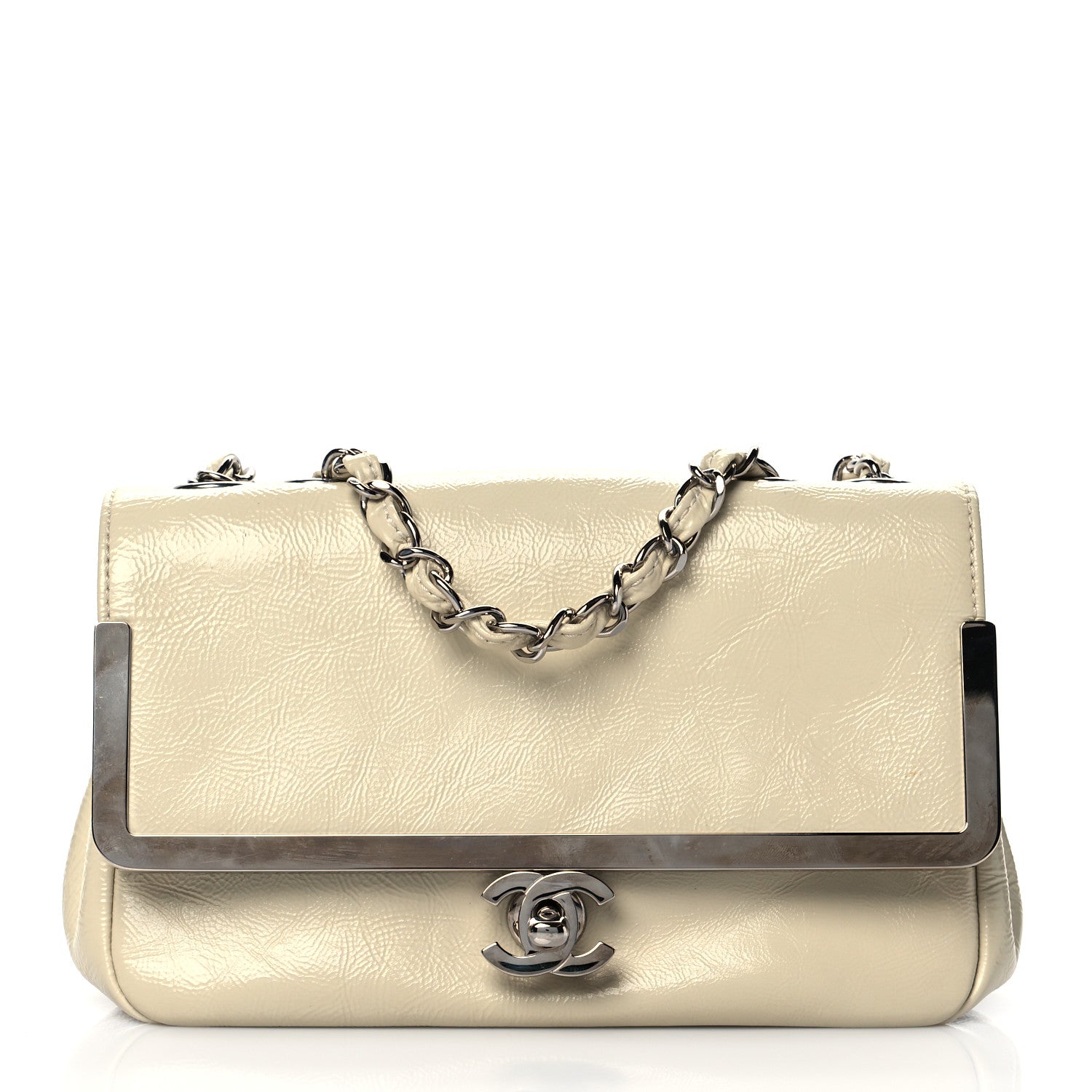 Chanel Distressed Patent Calfskin Small Frame Single Flap White 1 of 10