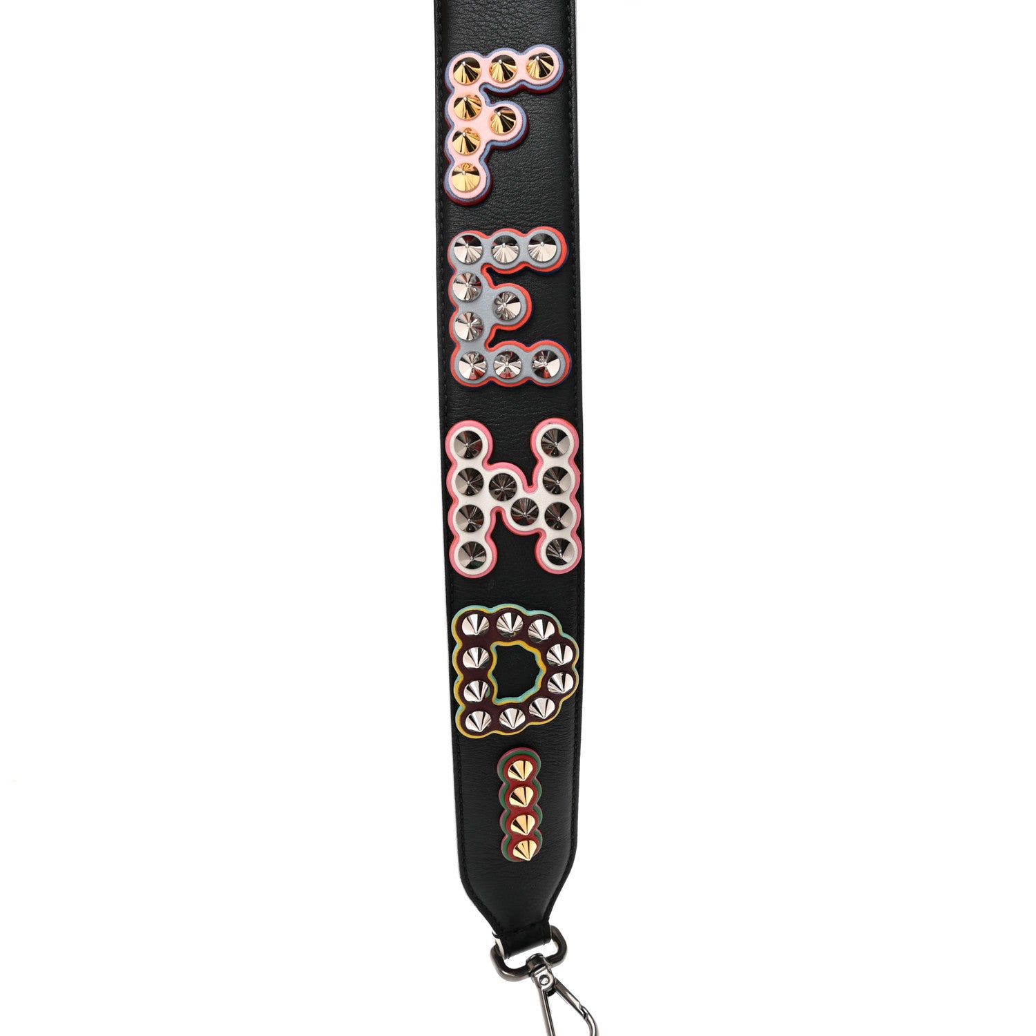 Fendi Vitello Dolce Fun Fair Metal Studded Strap You Black Multicolor 5 of 6
