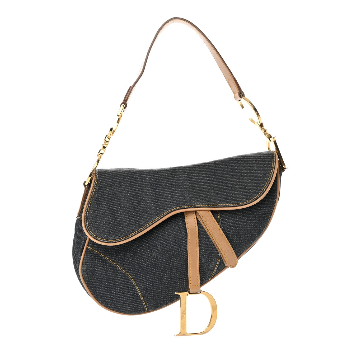 CHRISTIAN DIOR Denim Calfskin Saddle Bag in the color blue by FASHIONPHILE