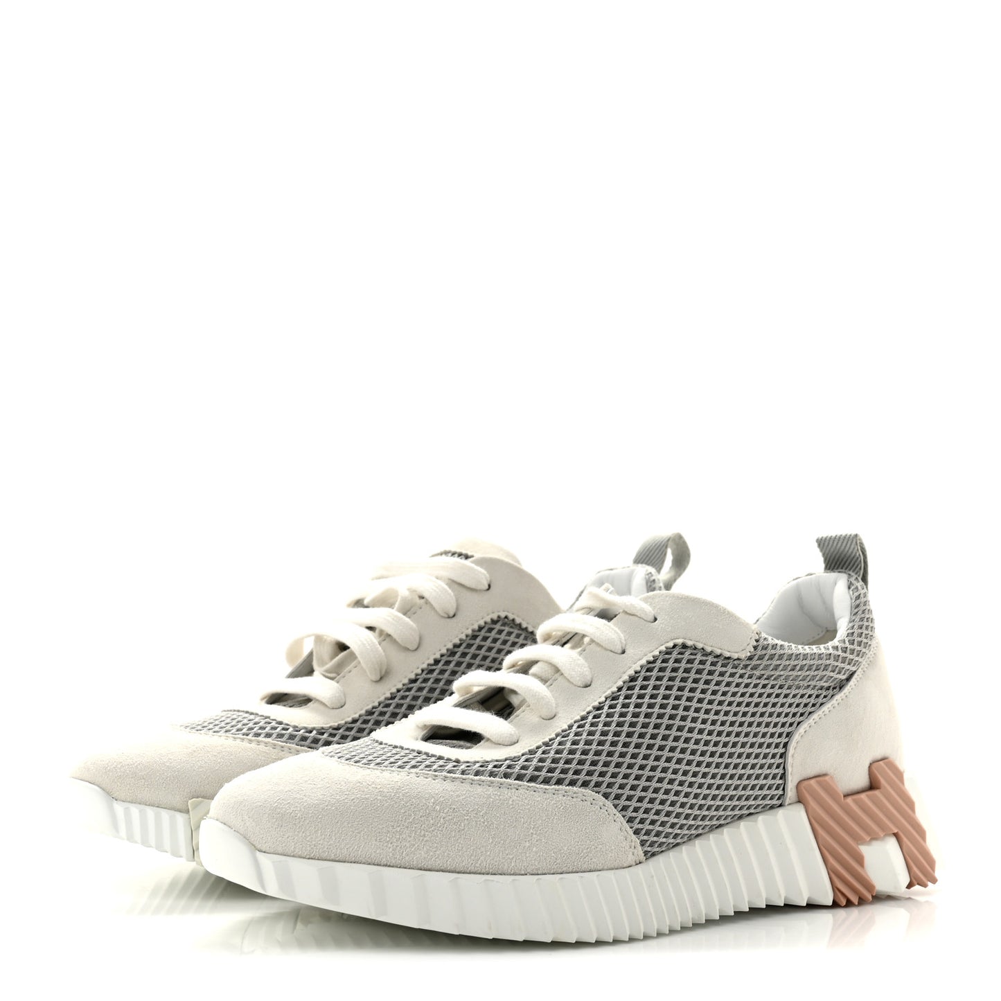 Air Mesh Suede Goatskin Bouncing Sneakers 39 Gris Lulea White