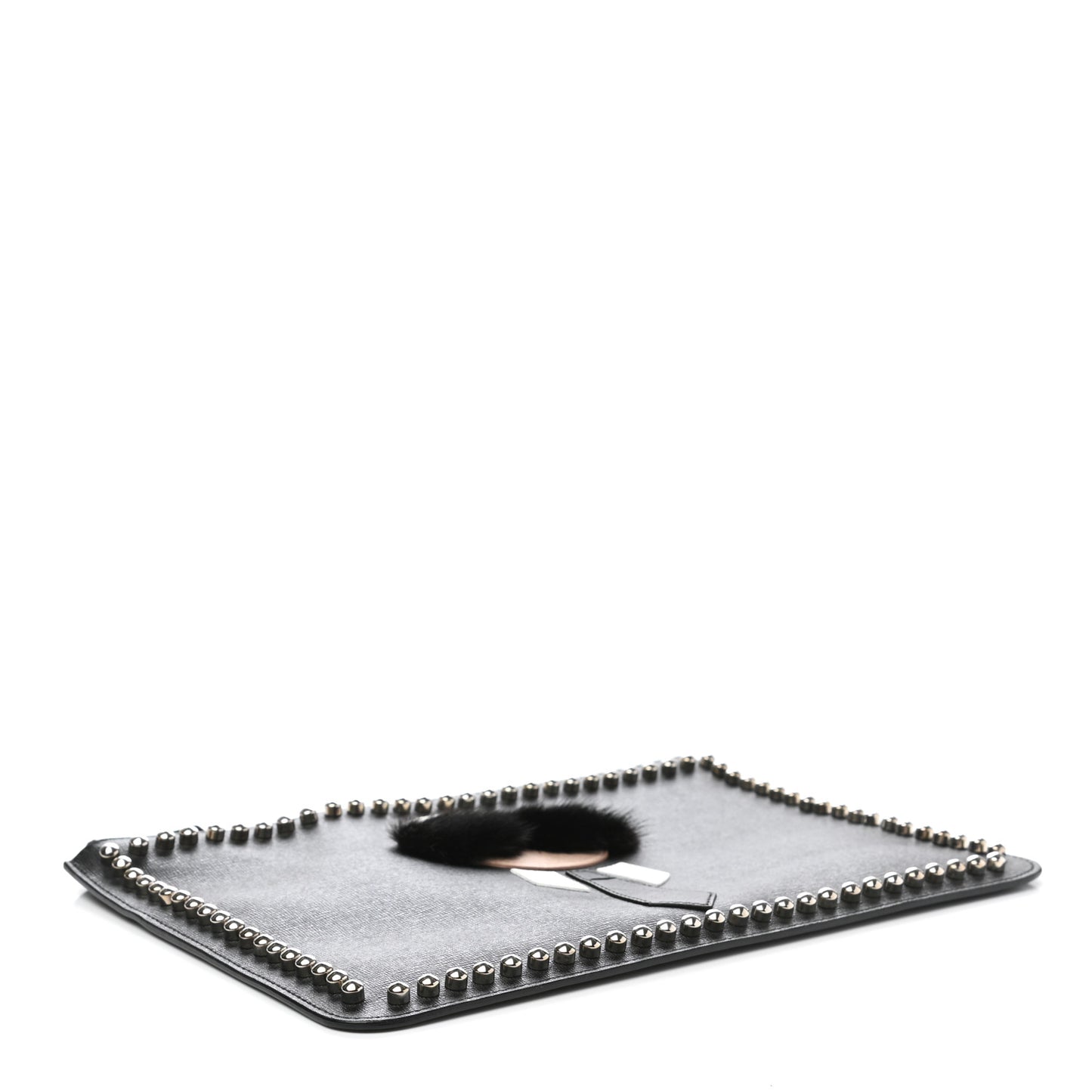 Vitello Elite Flamingo Mink Karlito Studded Pouch Black White Plaster
