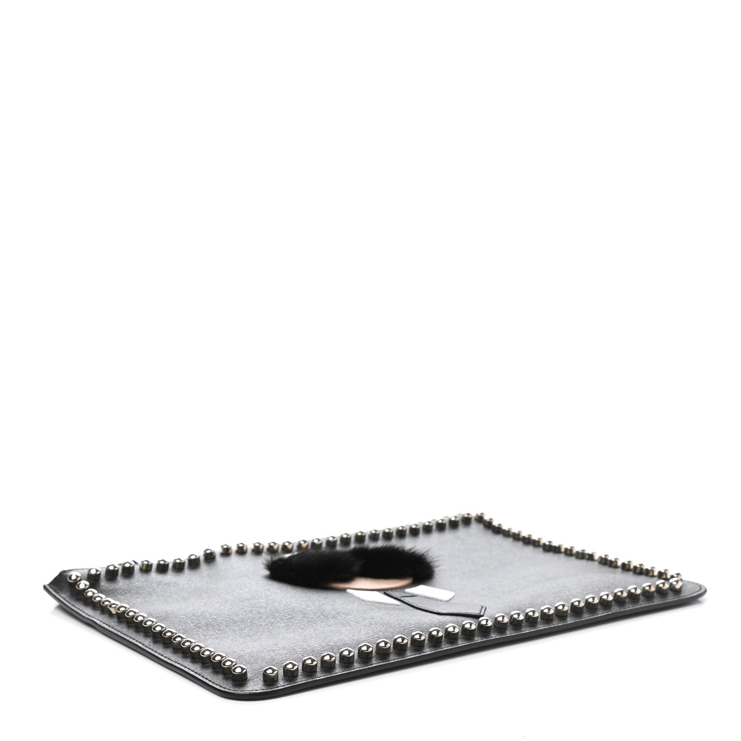 Fendi Vitello Elite Flamingo Mink Karlito Studded Pouch Black White Plaster 3 of 6