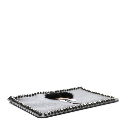 Fendi Vitello Elite Flamingo Mink Karlito Studded Pouch Black White Plaster 3 of 6