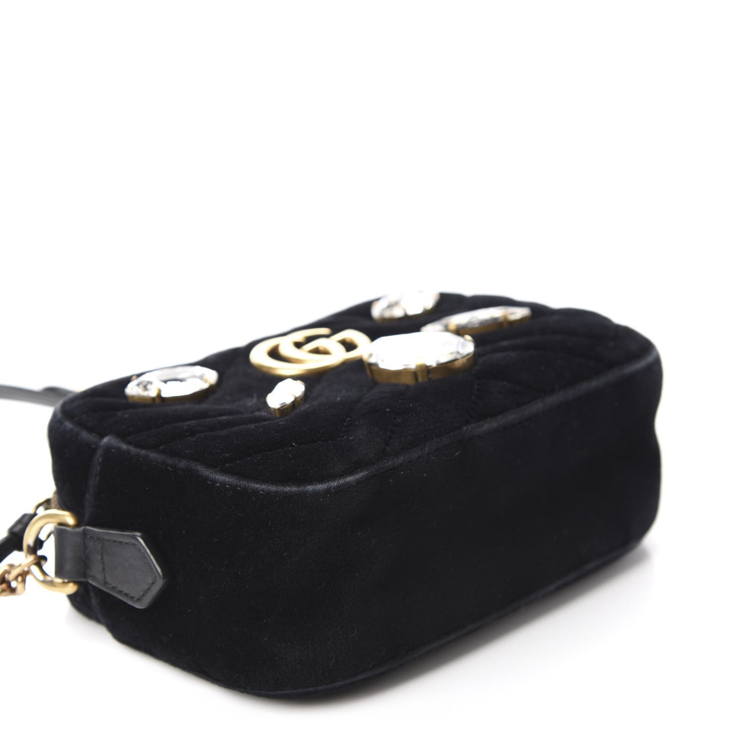 Velvet Matelasse Marquise Crystals Mini GG Marmont Chain Shoulder Bag Black