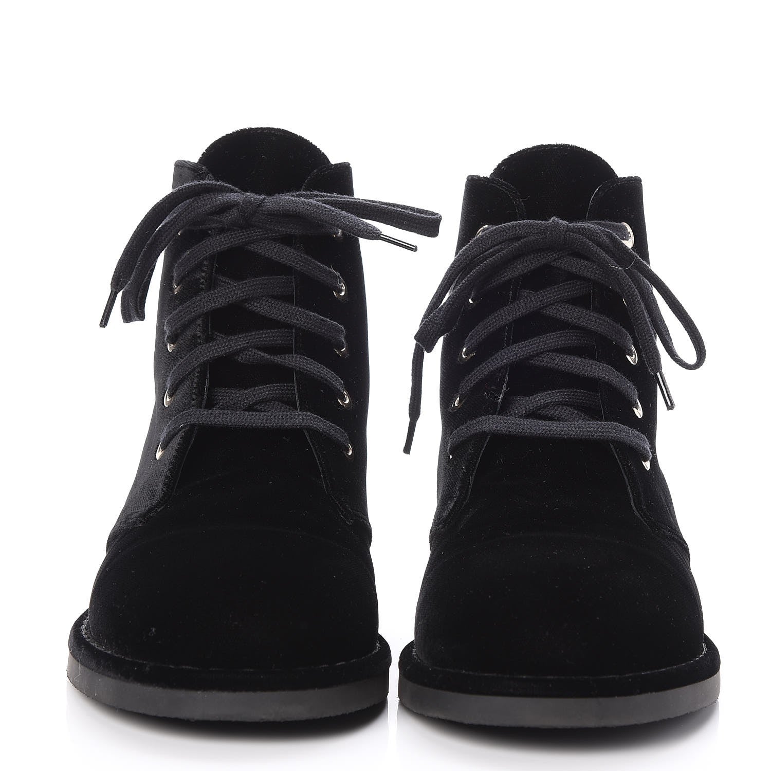 Chanel Velvet CC Lace Up Boots 38 Black 2 of 9