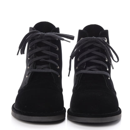 Chanel Velvet CC Lace Up Boots 38 Black 2 of 9