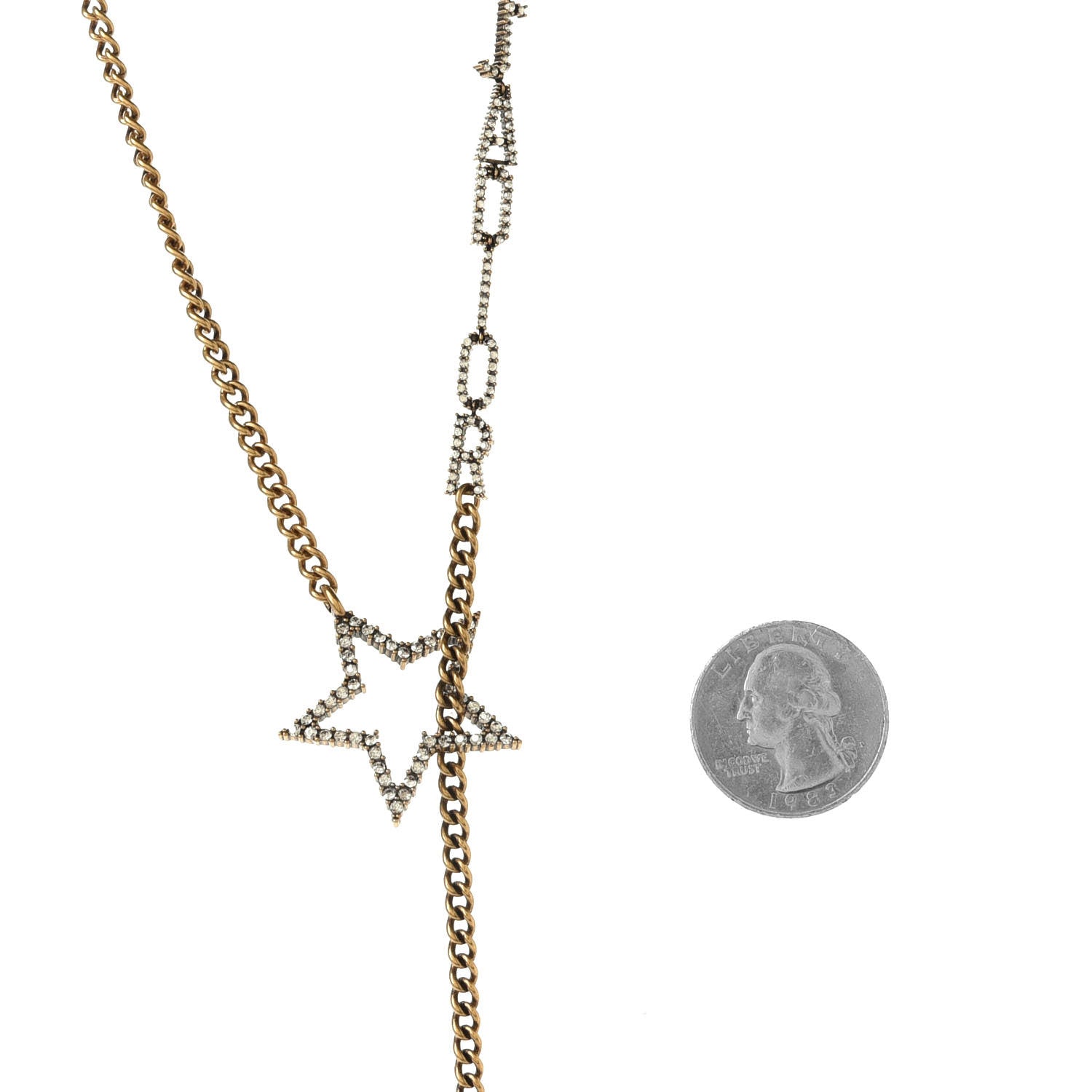 Christian Dior Metal Crystal Star J'Adior Long Necklace Aged Gold 3 of 5