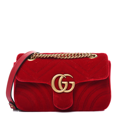 Gucci Velvet Matelasse Mini GG Marmont Shoulder Bag Hibiscus Red 1 of 21