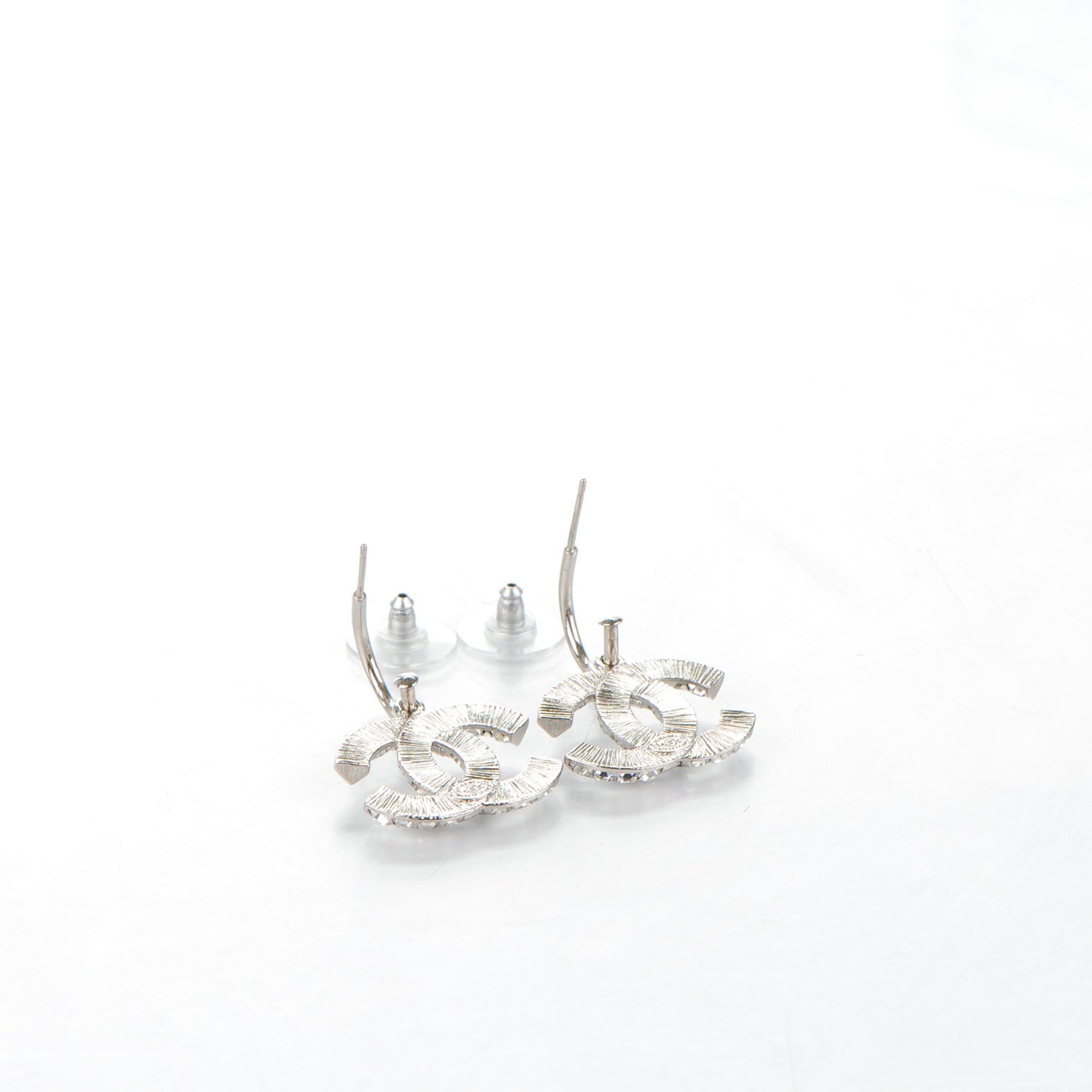 Baguette Crystal CC Drop Earrings Silver