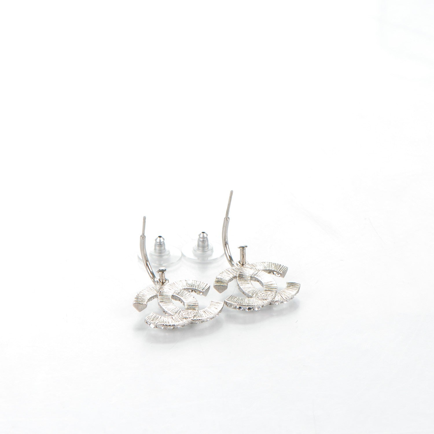 Chanel Baguette Crystal CC Drop Earrings Silver 3 of 5