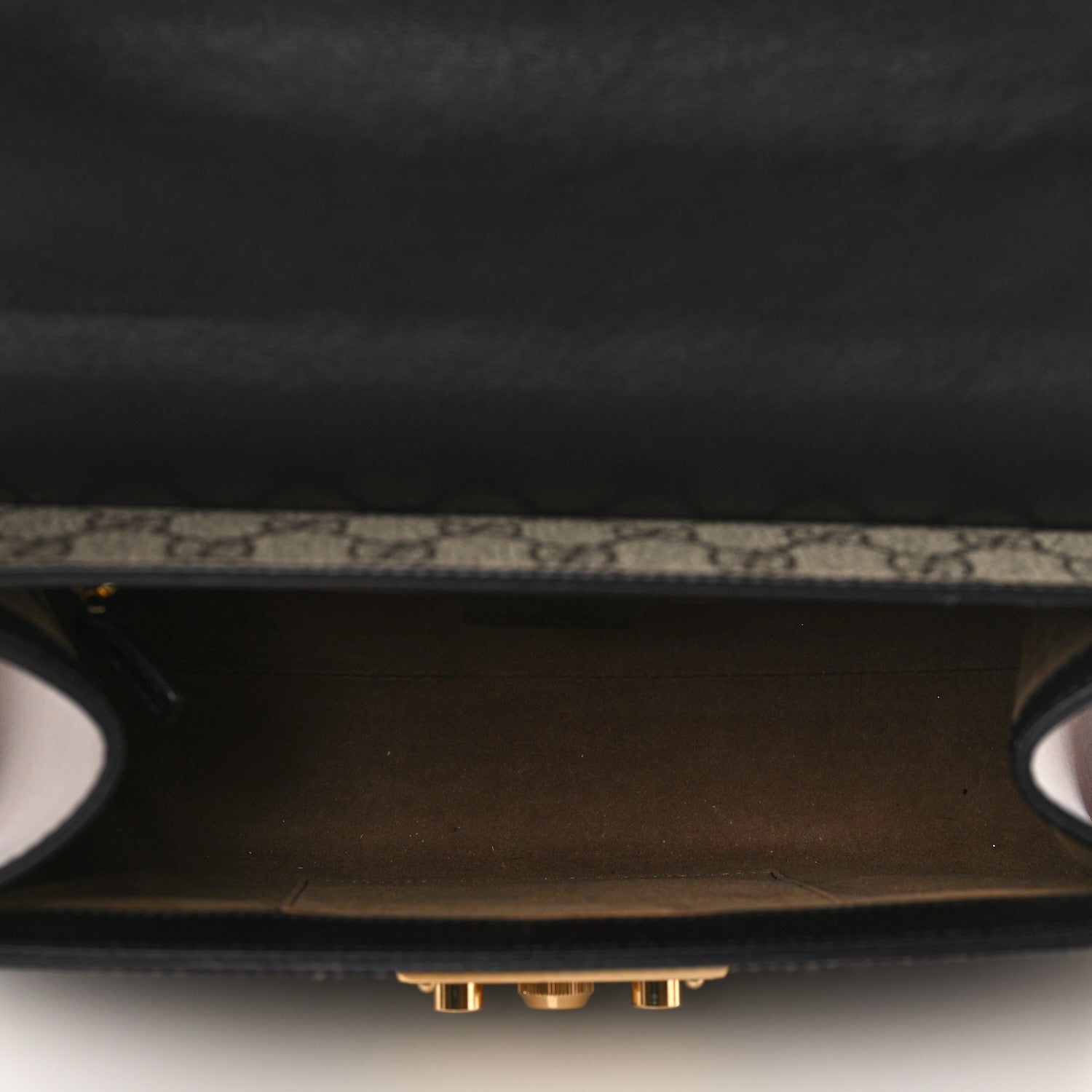Gucci GG Supreme Monogram Calfskin Small Padlock Top Handle Bag Beige Black Cuir 5 of 11