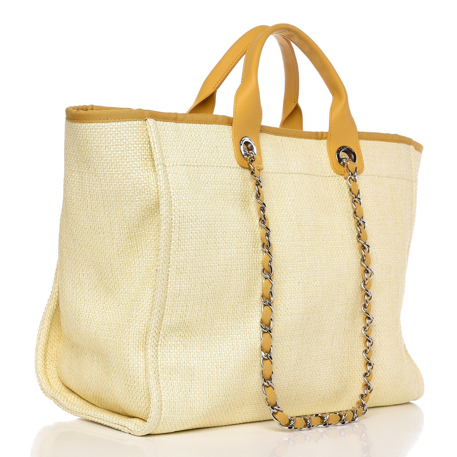 Chanel Woven Straw Raffia Large Deauville Tote Yellow 4 of 8