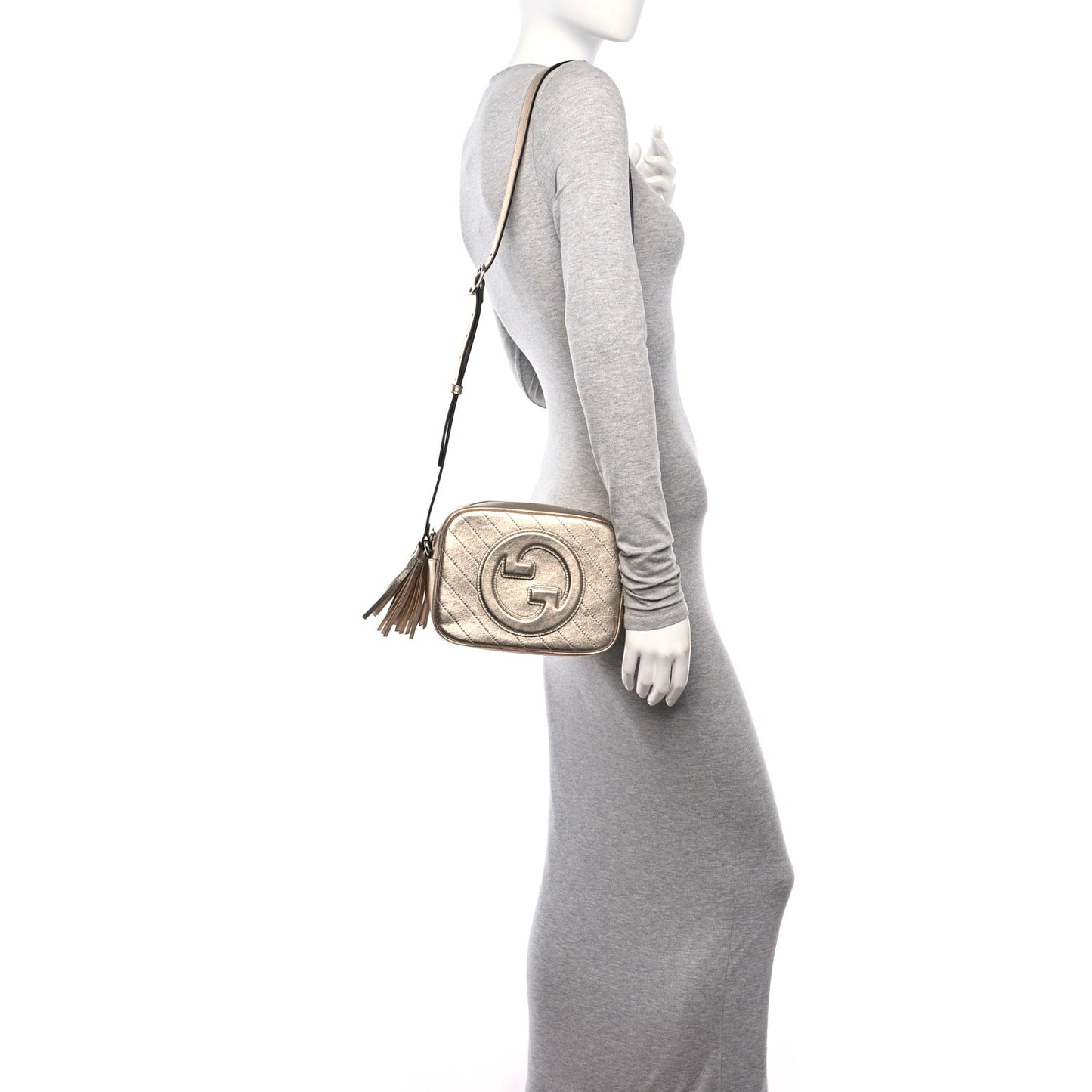 Metallic Sakai Be Green Calfskin Diagonal Stitched Small Blondie Shoulder Bag Golden Beige