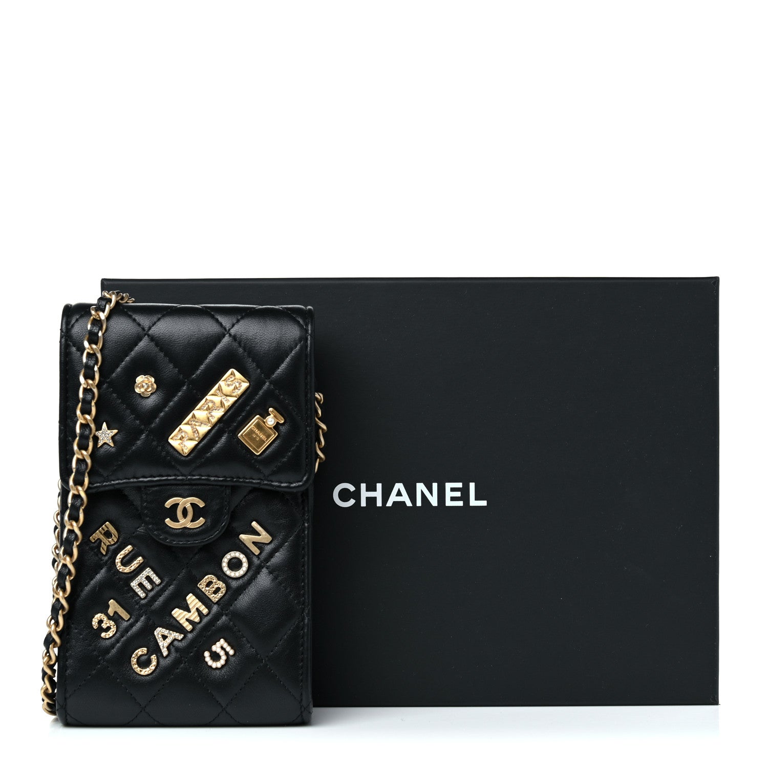 Chanel Lambskin Quilted Lucky Charm Phone Holder Black 11 of 11