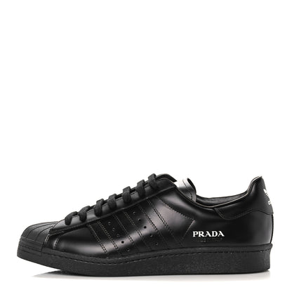 Prada X ADIDAS Brushed Calfskin Logo Mens Superstar Sneakers 11.5 Black 1 of 8