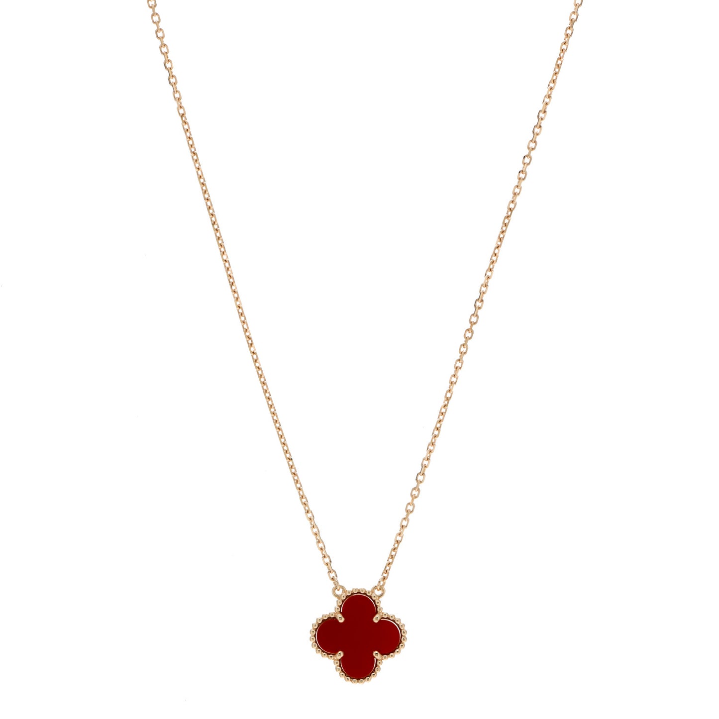 18K Yellow Gold Carnelian Vintage Alhambra Pendant Necklace