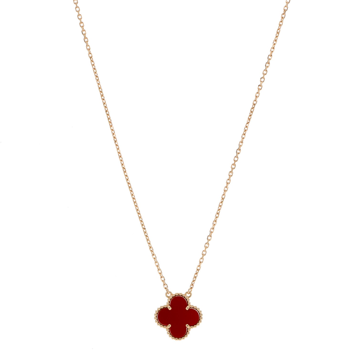 Van Cleef & Arpels 18K Yellow Gold Carnelian Vintage Alhambra Pendant Necklace 1 of 6