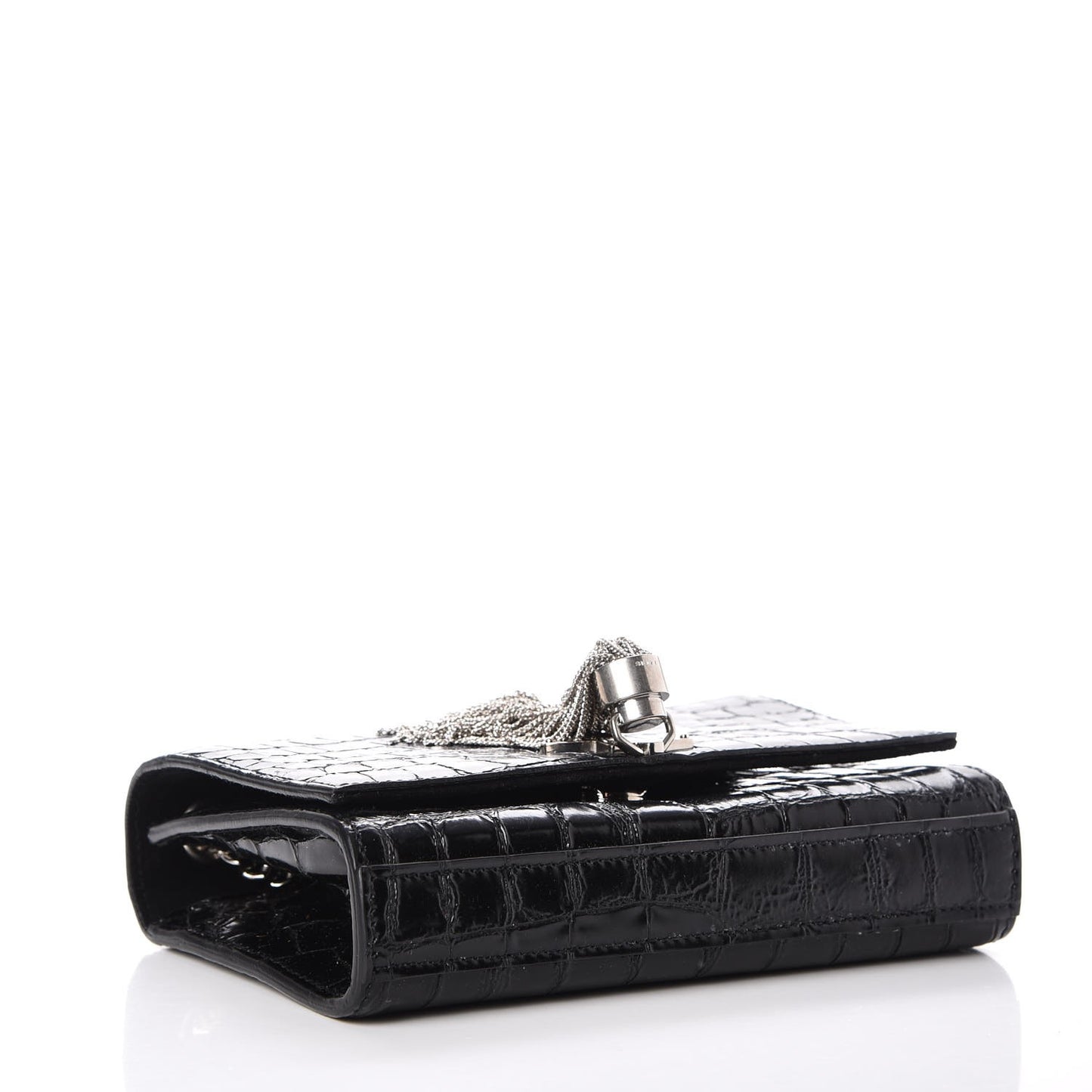 Croc Calfskin Embossed Small Classic Monogram Kate Tassel Satchel Black