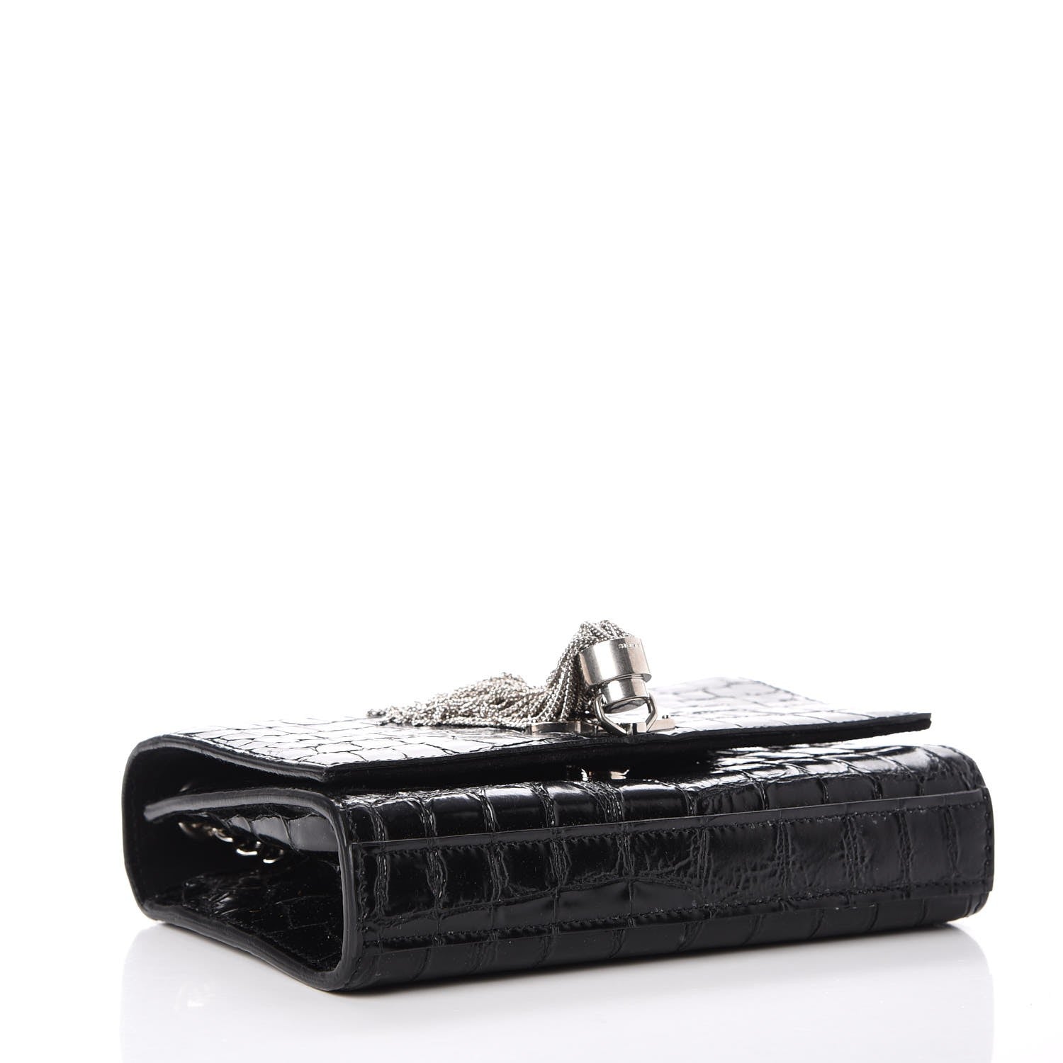 Saint Laurent Croc Calfskin Embossed Small Classic Monogram Kate Tassel Satchel Black 4 of 7