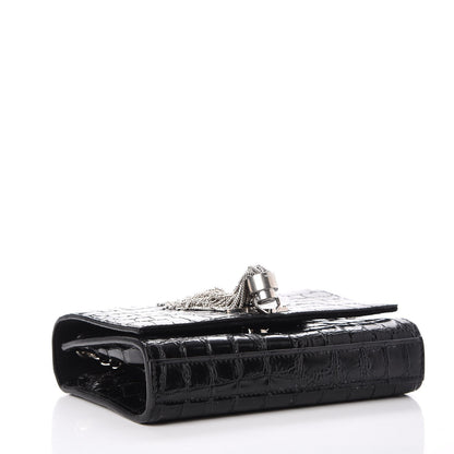 Saint Laurent Croc Calfskin Embossed Small Classic Monogram Kate Tassel Satchel Black 4 of 7