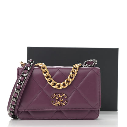 Chanel Lambskin Quilted Chanel 19 Wallet On Chain WOC Purple 14 of 14