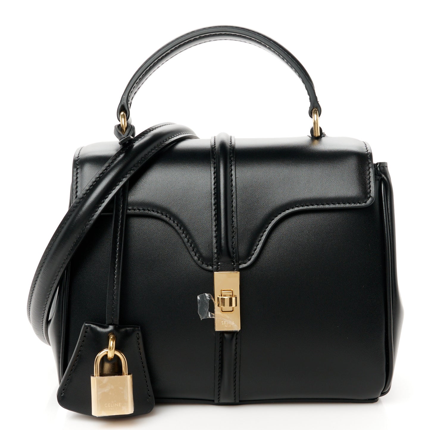 Satinated Calfskin Mini 16 Top Handle Bag Black