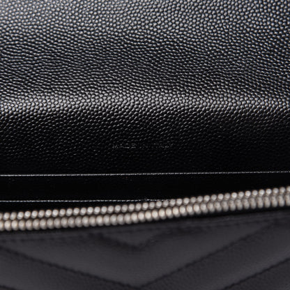 Saint Laurent Grain De Poudre Matelasse Chevron Monogram Envelope Chain Wallet Black 9 of 11