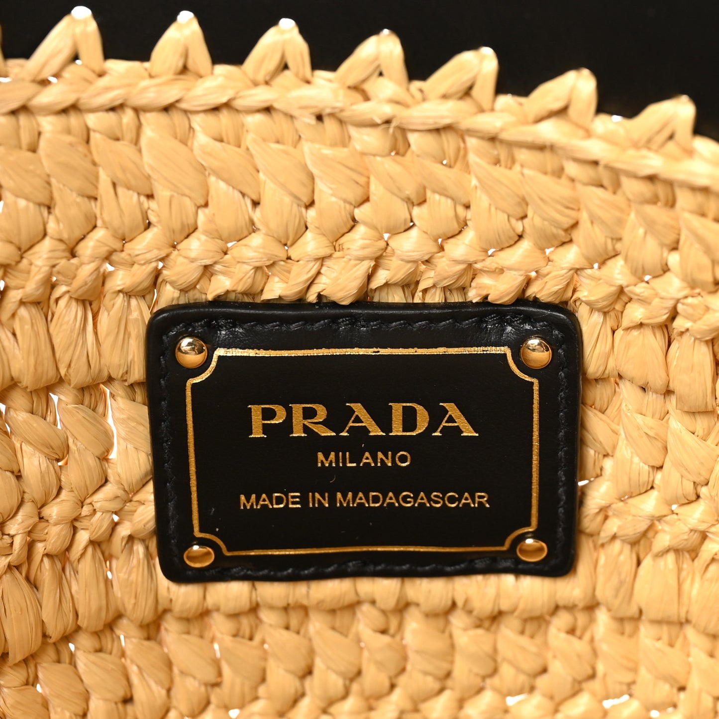 Yarn Raffia Effect Calfskin Crochet Embroidered Logo Tote Tan Black Tan Black