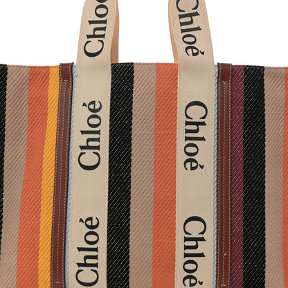 Chloe Cotton Calfskin Large Woody Striped Tote Multicolor 7 of 11