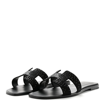 Hermes Suede Crystal Embellished Oran Sandals 40 Black 4 of 10
