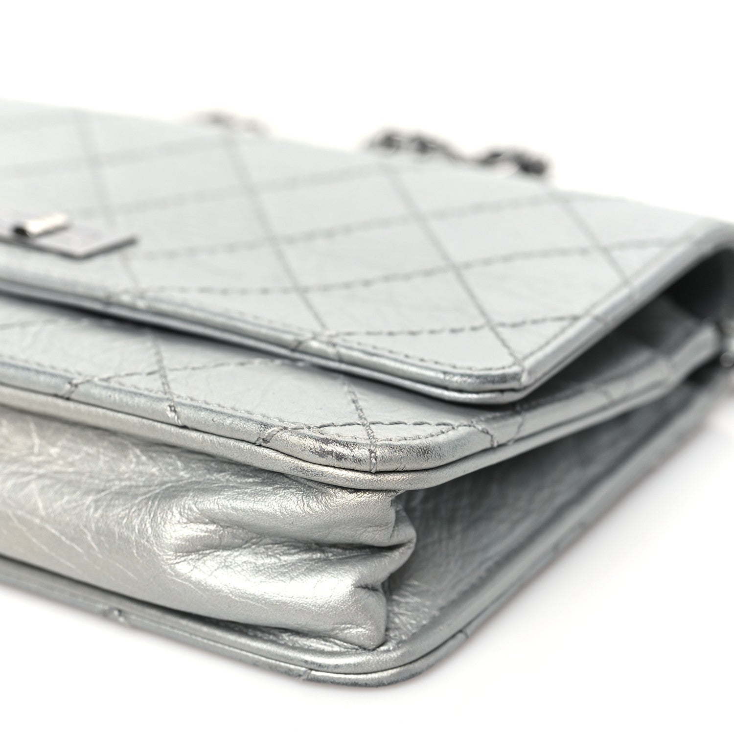 Chanel Metallic Aged Calfskin Quilted Reissue Wallet On Chain WOC Silver 11 of 12